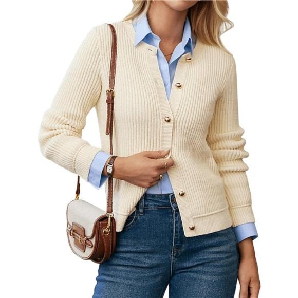 Knit Cardigan Sweaters for Women Beige - Picture 1 of 6
